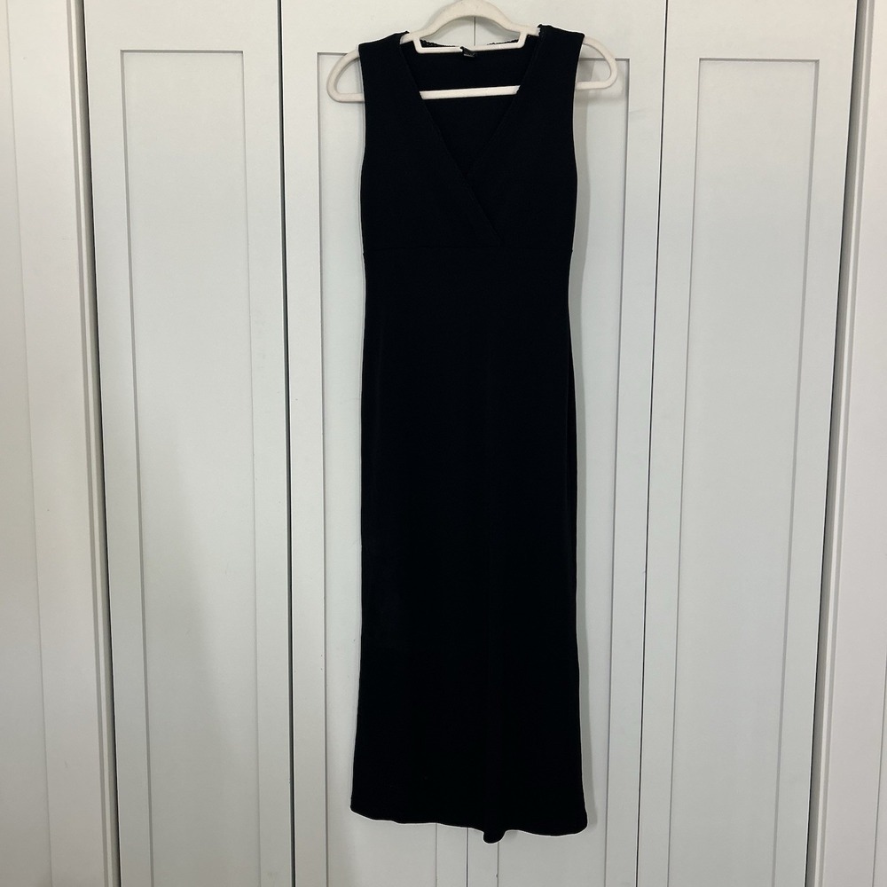 Vintage Gap Dress Womens Small Y2K Midi V-Neck Black Stretch Lace Trim